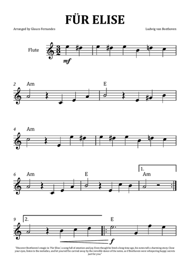 Für Elise by Beethoven - Flute Solo with Chord Notation