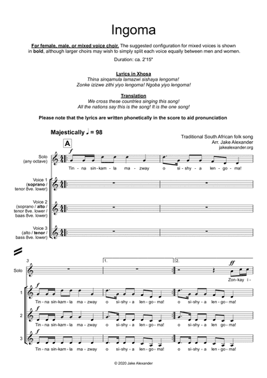 Ingoma - SSA, TTB, SAT a cappella