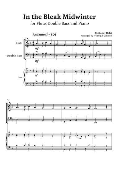 In the Bleak Midwinter (Flute, Double Bass and Piano) - Beginner Level