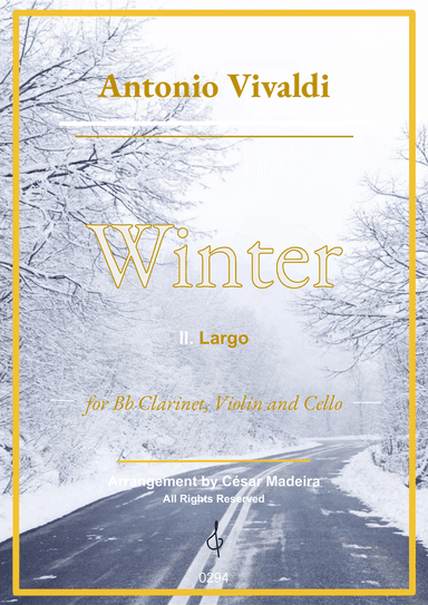 Winter by Vivaldi - Bb Clarinet, Violin and Cello - II. Largo (Full Score) - Score Only