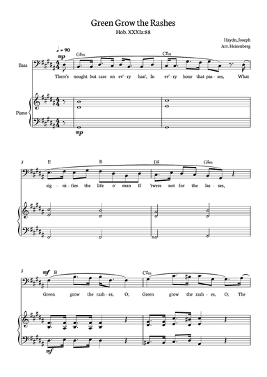 Joseph Haydn - Green Grow The Rashes for Bass with Piano and chords in G# minor.