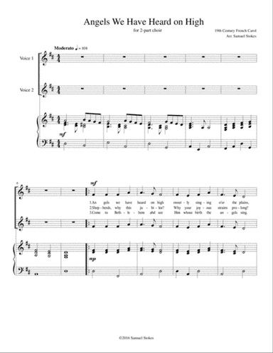 Angels We Have Heard on High - for 2-part choir with piano accompaniment