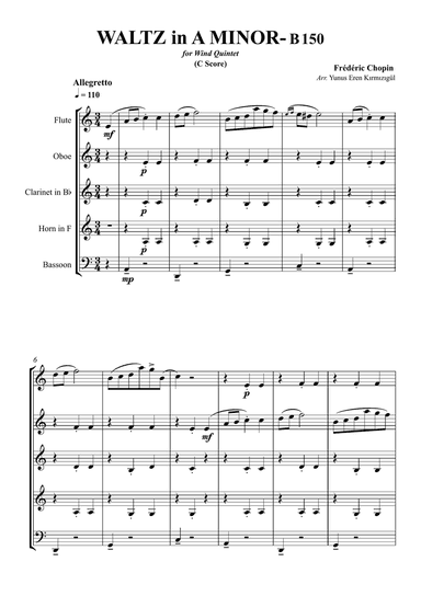 Chopin Waltz in A Minor- B150 for Wind Quintet