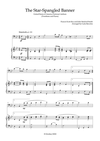 The Star-Spangled Banner - EUA Hymn (Trombone and Piano)