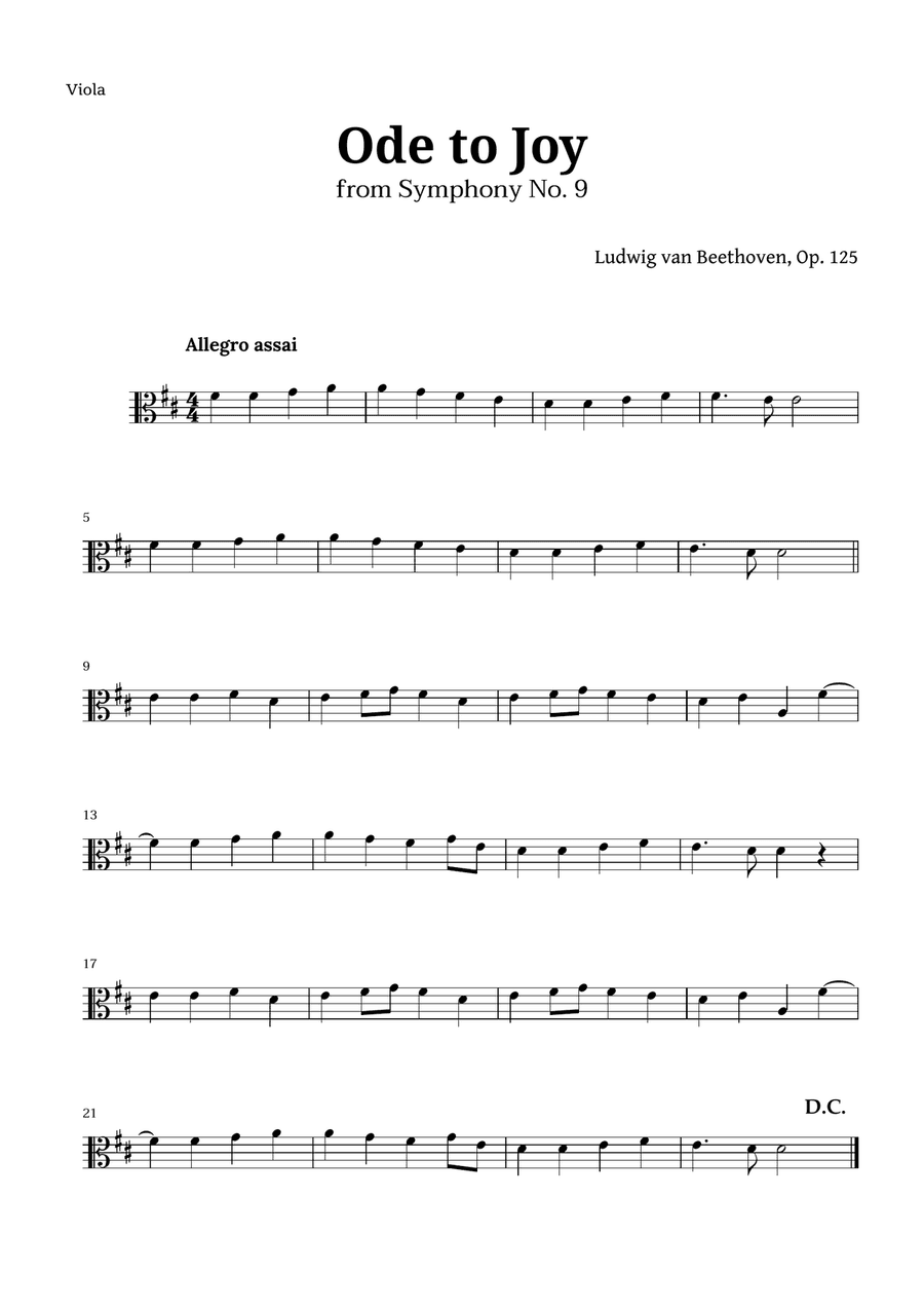 Ode to Joy by Beethoven for Viola
