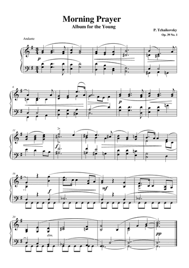 Tchaikovsky Op. 39 No. 1 Morning Prayer Album of the young