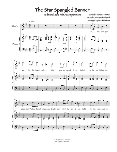 "Star Spangled Banner" Traditional Alto Sax Solo with Piano in Bb