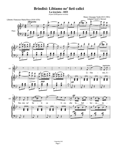 Libiamo ne' lieti calici, Brindisi (SATB) - La traviata
