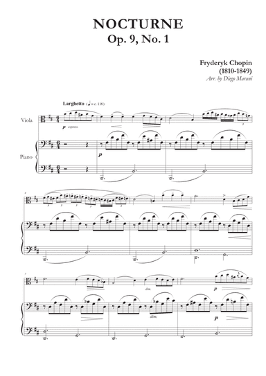 Nocturne Op. 9, No. 1 for Viola and Piano
