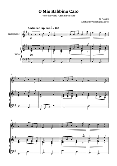 O Mio Babbino Caro - for xylophone solo (with piano accompaniment)