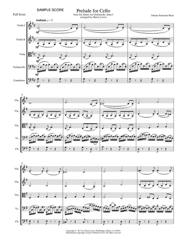 PRELUDE FROM CELLO SUITE NO. 1 by Bach String Quintet, Intermediate Level for 2 violins, viola, cell