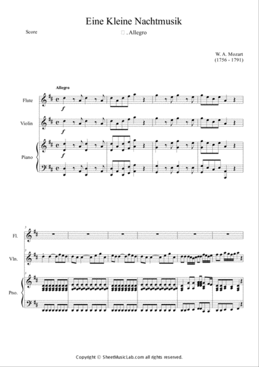 Serenade No.13 "Eine Kleine Nachtmusik" in G major, K.525 1.Allegro Easy & Short In D