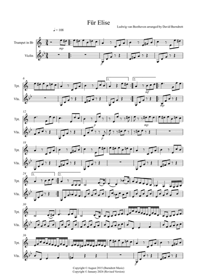 Fur Elise for Trumpet and Violin Duet