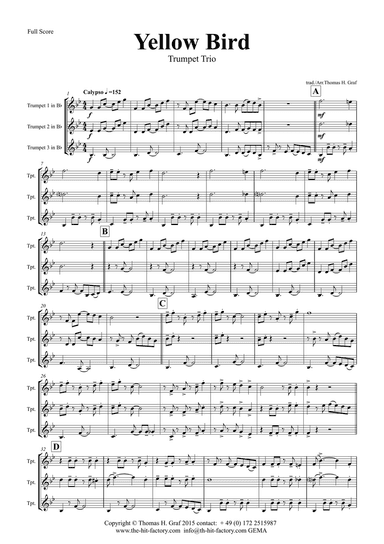 Yellow Bird - Haitian Folk Song - Calypso - Trumpet Trio