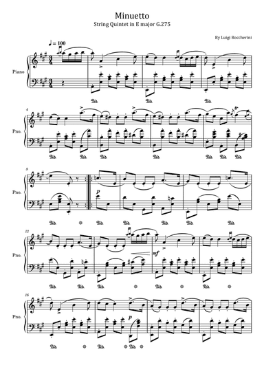 Boccherini - Minuetto - String Quintet in E major,G.275 - For Piano Solo