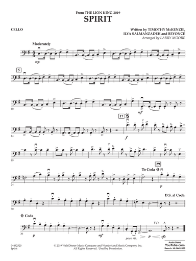 Spirit (from The Lion King 2019) (arr. Larry Moore) - Cello