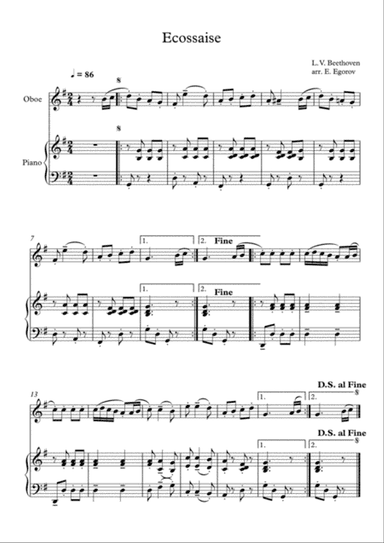 Ecossaise, Ludwig Van Beethoven, For Oboe & Piano