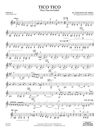 Tico Tico (Tico Tico No Fubá) (arr. James Kazik) - Violin 3 (Viola Treble Clef)