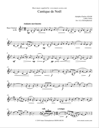 O Holy Night; Cantique de Noel - Bass Clarinet Solo