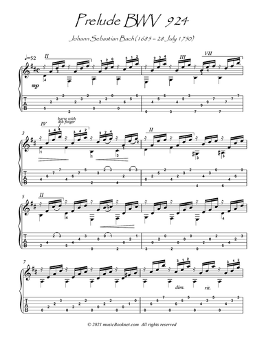Bach for Guitar Prelude BWV 924 guitar solo