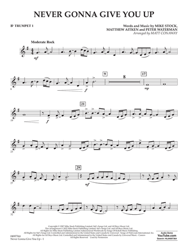 Never Gonna Give You Up (arr. Matt Conaway) - Bb Trumpet 1