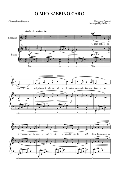 O Mio Babbino Caro | Female Voice Soprano | F Major | Piano accompaniment | Pedal
