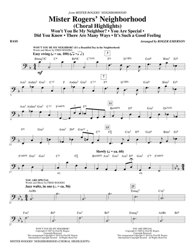 Mister Rogers' Neighborhood (Choral Highlights) (arr. Roger Emerson) - Bass