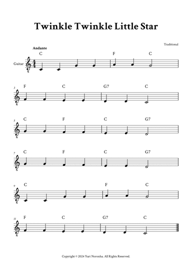 Twinkle Twinkle Little Star - (C Major - with Chords)