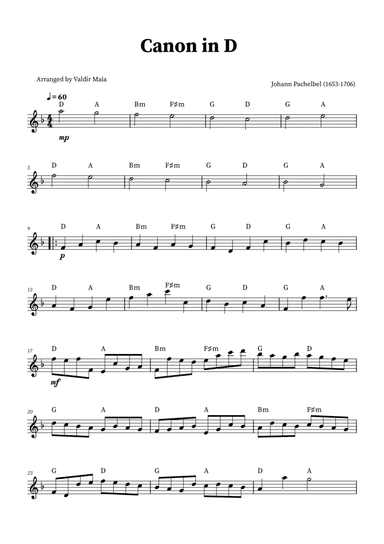 Canon in D - Alto Sax Solo (+CHORDS)