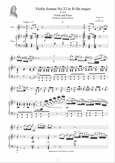 Mozart - Violin Sonata No.32 in B flat major K 454 for Violin and Piano - Score and Part