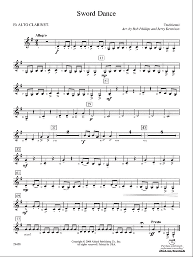 Sword Dance: (wp) E-flat Alto Clarinet
