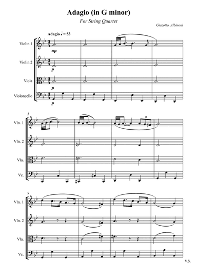 Adagio (in G minor) For String Quartet