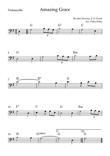 Amazing Grace for Cello Solo with Chords