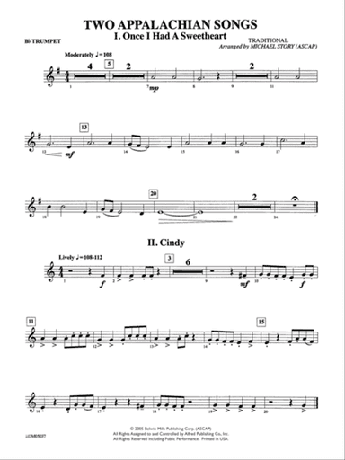 Two Appalachian Songs (I. "Once I Had a Sweetheart," II. "Cindy"): 1st B-flat Trumpet