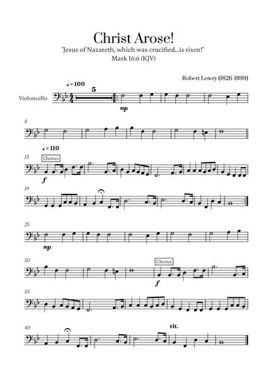 Robert Lowry - Christ Arose for Cello Solo