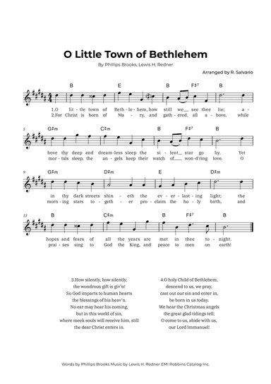 O Little Town of Bethlehem (Key of B Major)