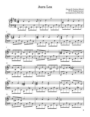 Aura Lea (Love Me Tender) - Piano Solo