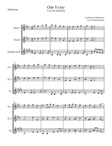 Ode To Joy (from Beethoven's 9th Symphony) for Woodwind Trio