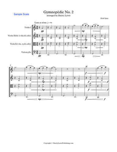GYMNOPÉDIE NO.2 String Trio, Intermediate Level for 2 violins and cello or violin, viola and cello