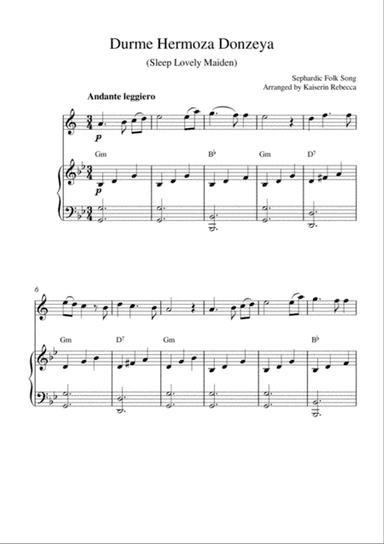 Durme Hermoza Donzeya (Sleep Lovely Maiden) (for tenor saxophone solo and piano accompaniment)