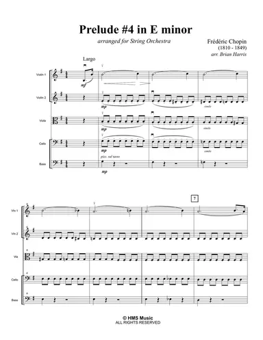 PRELUDE #4 IN E MINOR - Frederic Chopin - arranged for string orchestra (score, parts, and license)
