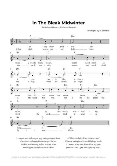 In The Bleak Midwinter (Key of F Major)