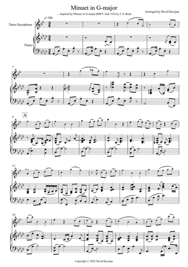 Minuet in G-major - EASY (tenor sax & piano)