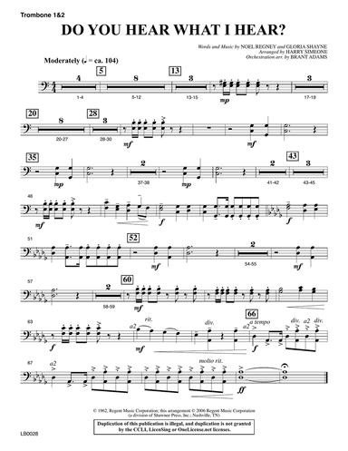 Do You Hear What I Hear? (Orchestration) (arr. Harry Simeone) - Trombone 1 & 2