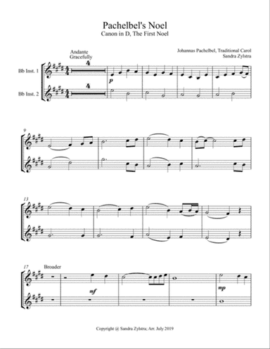 Pachelbel's Noel (treble Bb instrument duet, parts only)