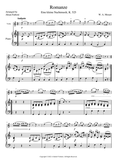 Romanze from Eine kleine Nachtmusik K. 525 for Violin and Piano