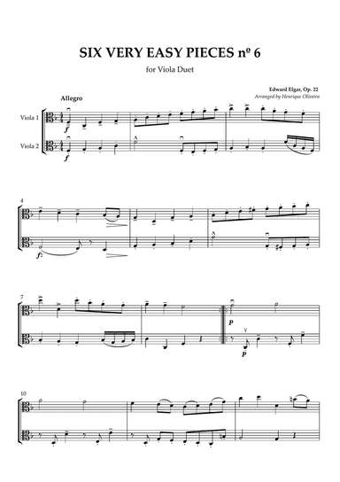 Six Very Easy Pieces nº 6 (Allegro) - Viola Duet