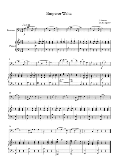 Emperor Waltz, Johann Strauss Jr., For Bassoon & Piano