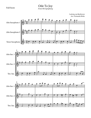 Ode To Joy Theme (from Beethoven's 9th Symphony) for Saxophone Trio