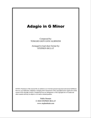 Adagio in G Minor (Albinoni) - Lead sheet (key of D minor)